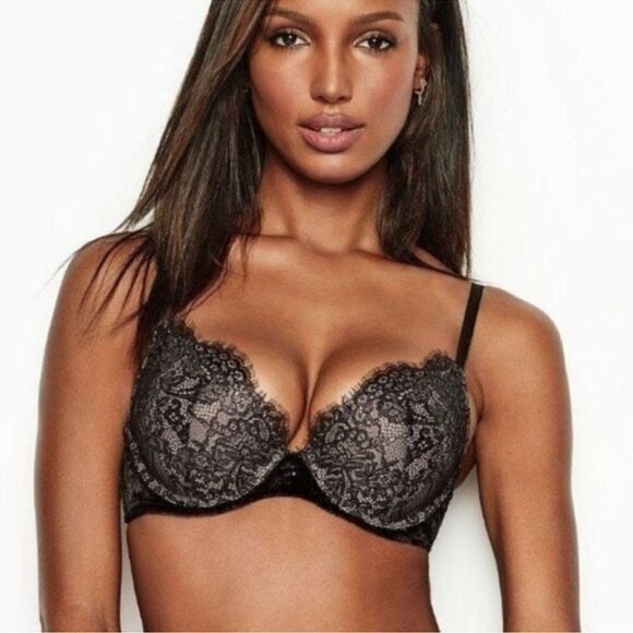 VICTORIA’S SECRET Women’s Very Sexy Lace Shimmer Push-Up Bra Black Size 36C D24 - Picture 1 of 8